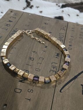 Gold Cube Choker Necklace with Purple Accent Stones